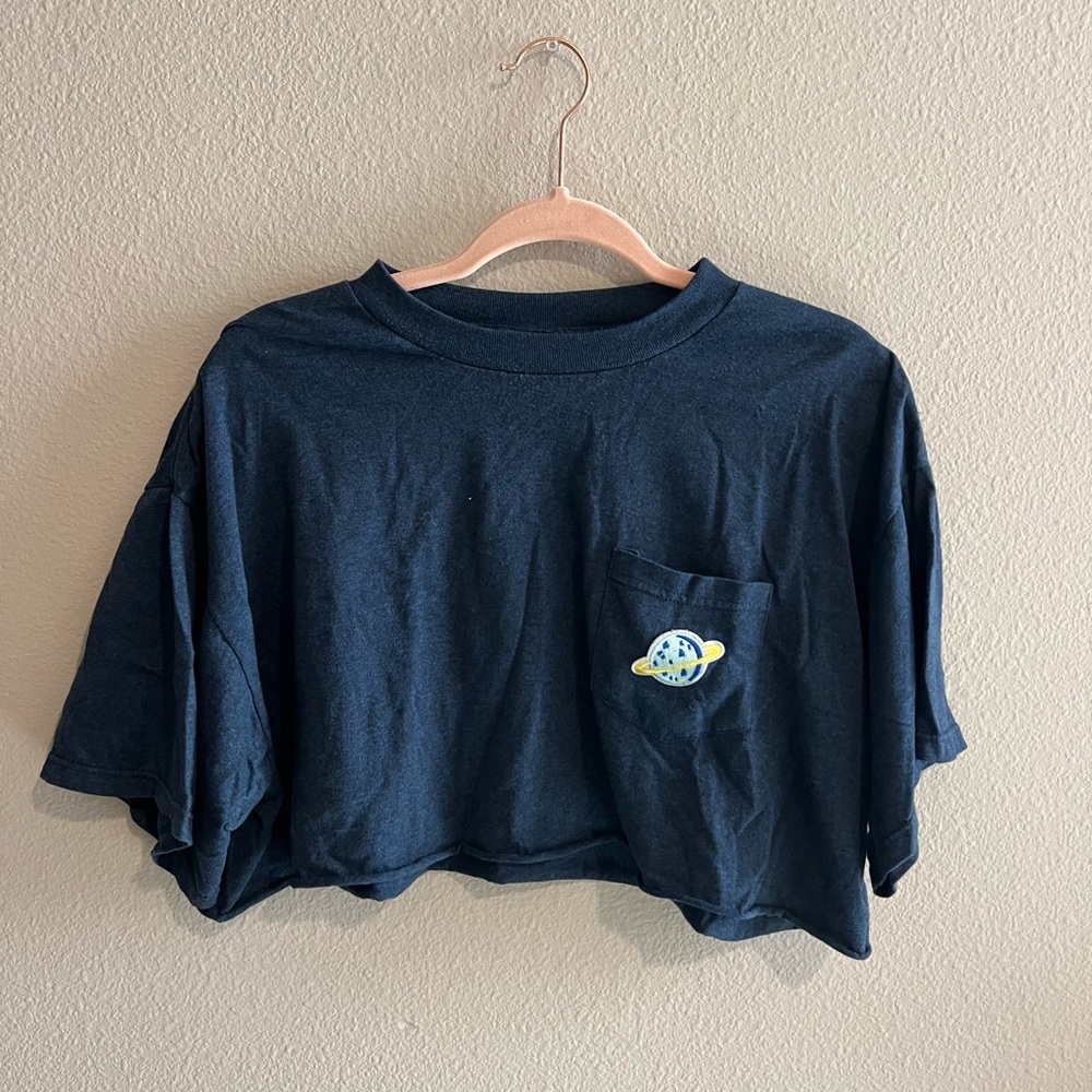 Navy Blue Planet Cropped T-Shirt